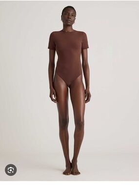 Quince Second Skin Short Sleeve Brown Bodysuit NEW